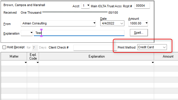 Processing a Credit Card Payment in PCLaw