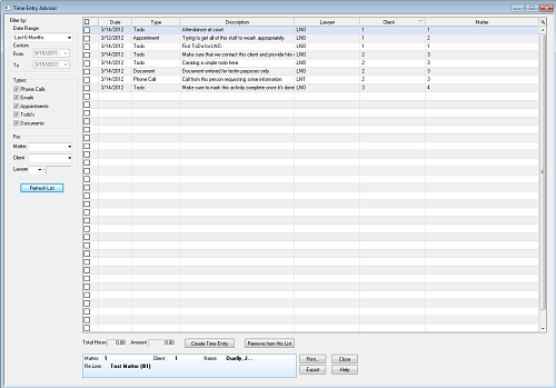 Time Entry Advisor in PCLaw