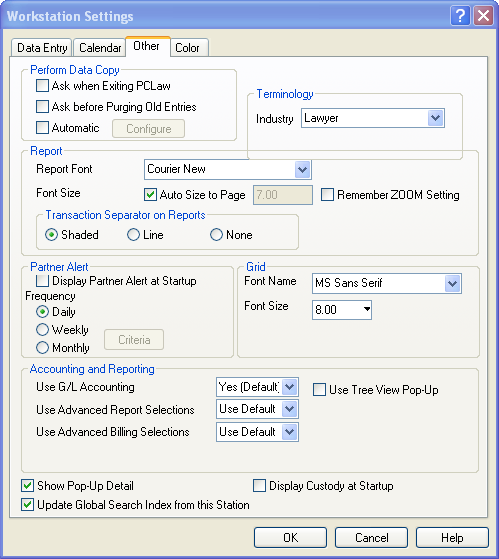 Workstation Settings - Other Tab