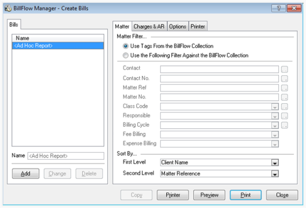Print Bills from create bills window