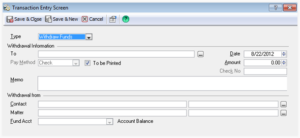 Fund Transaction Settings on Transaction Entry screen