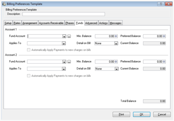 Billing Preferences Funds Tab Setup